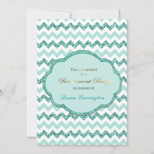 Aqua Chevron Stripe Retraite Party Invitations (Devant)