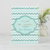 Aqua Chevron Stripe Retraite Party Invitations (Debout devant)
