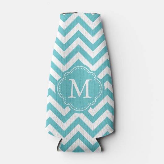 Aqua Chevron Stripes Monogram Flesjeskoeler (Voorkant)