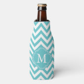 Aqua Chevron Stripes Monogram Flesjeskoeler (Fles Voorkant)