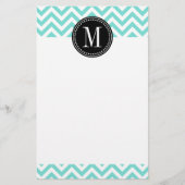 Aqua Chevron Zigzag Gepersonaliseerd Monogram Briefpapier (Voorkant)