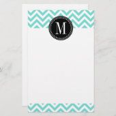 Aqua Chevron Zigzag Gepersonaliseerd Monogram Briefpapier (Voorkant / Achterkant)
