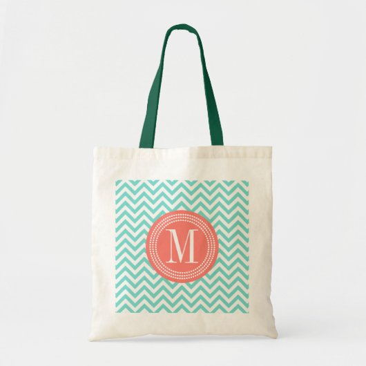 Aqua Chevron Zigzag Gepersonaliseerd Monogram Tote Bag (Voorkant)