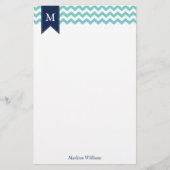Aqua Chevrons Pattern en Blue Monogram Briefpapier (Voorkant)
