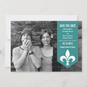 Aqua Chic Flourish Banner Save the Date Invitation