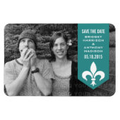 Aqua Chic Flourish Banner Save the Date Magnet Magneet (Horizontaal)