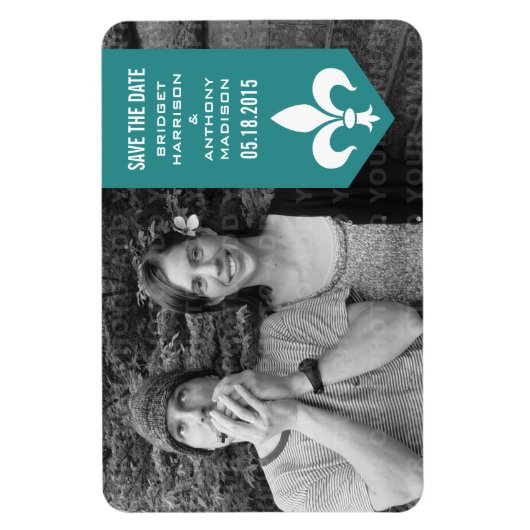 Aqua Chic Flourish Banner Save the Date Magnet Magneet (Verticaal)