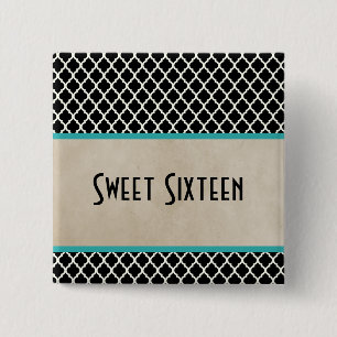Aqua Chic Quatrefoil Sweet 16 Button