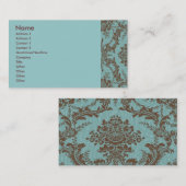 Aqua Chocolate Damask Visitekaartje (Voorkant / Achterkant)
