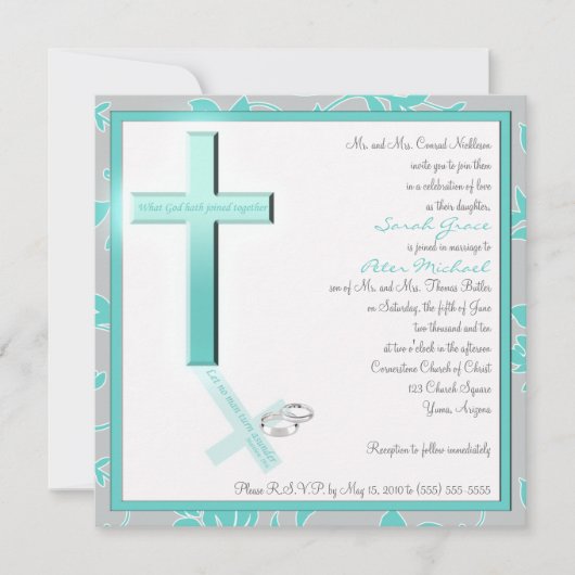 Aqua chrétien et faire-part de mariage carré de (Devant)