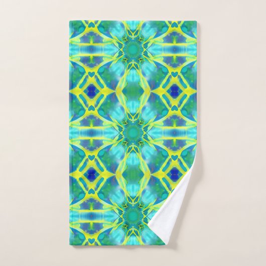 Aqua, Cobalt Blue en Yellow Tie Dye Pattern Bad Handdoek (Handdoek)