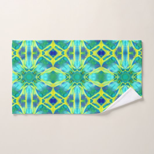 Aqua, Cobalt Blue en Yellow Tie Dye Pattern Bad Handdoek (Handdoek)