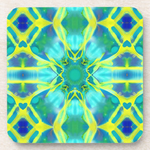 Aqua, Cobalt Blue en Yellow Tie Dye Pattern Bier Onderzetter