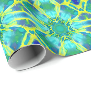 Aqua, Cobalt Blue en Yellow Tie Dye Pattern Cadeaupapier
