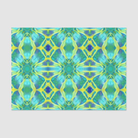 Aqua, Cobalt Blue en Yellow Tie Dye Pattern Tissuepapier (Voorkant)