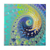 Aqua Cobalt en Yellow Spiral Fractal Abstract Tegeltje (Voorkant)