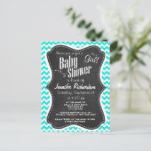 Aqua Color Chevron; Chalkboard uiterlijk Uitnodiging Briefkaart (Staand voorkant)