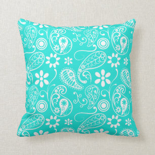 Aqua Color Paisley; Bloemen Kussen