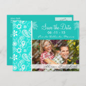 Aqua Color Paisley; Bloemen; Zomerpalm Aankondigingskaart (Voorkant / Achterkant)