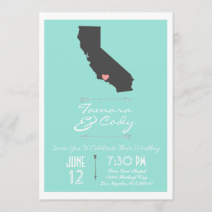 Aqua Colored Ventura California Wedding Invitation Kaart