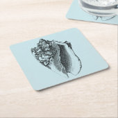 Aqua Conch Shell Vierkante Kartonnen Onderzetter (Schuin)