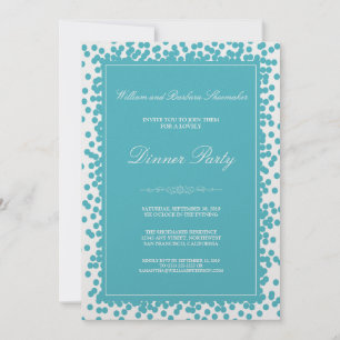 Aqua Confetti Dinner Party Invitation Kaart