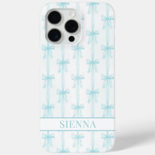 Aqua Coquette Booggestreepte Monogram iPhone 15 Pro Max Hoesje