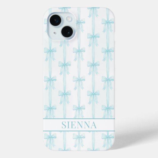 Aqua Coquette Booggestreepte Monogram Case-Mate iPhone Case (Achterkant)