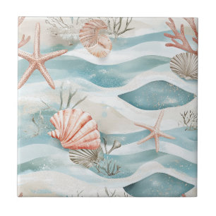 Aqua Coral Botanisch Kustpatroon Tegeltje