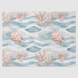 Aqua Coral Botanische Kustpatroon Tissuepapier