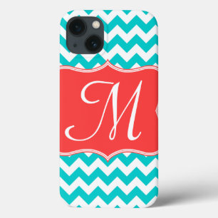 Aqua Coral Chevron Girly Monogram Coque ipad