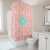 Aqua Coral Damask Monogramme Douche rideau (En situation)