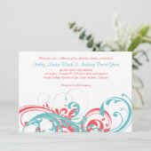 Aqua Coral Floral Destination Mariage Invitation (Debout devant)