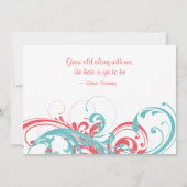 Aqua Coral Floral Destination Mariage Invitation (Dos)