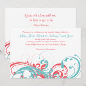 Aqua Coral Floral Destination Mariage Invitation (Devant / Derrière)