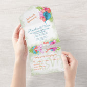 Aqua Coral Plumerias Faire-part de mariage (Déchirure)