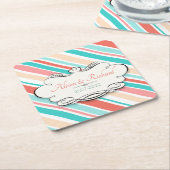 Aqua & Coral Vierkante Kartonnen Onderzetter (Schuin)