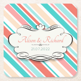 Aqua & Coral Vierkante Kartonnen Onderzetter