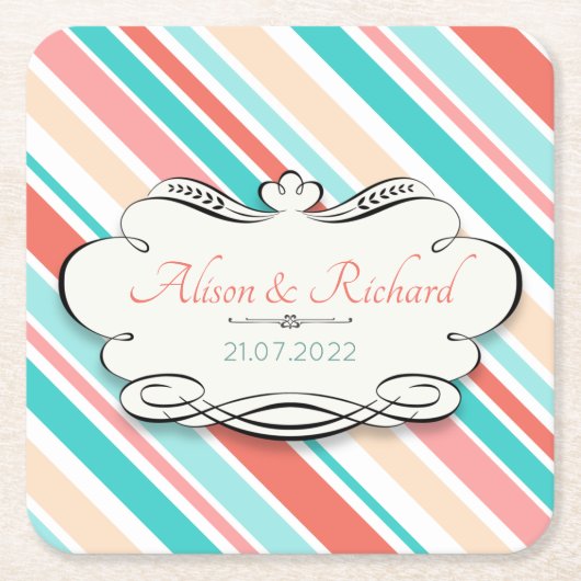 Aqua & Coral Vierkante Kartonnen Onderzetter (Voorkant)