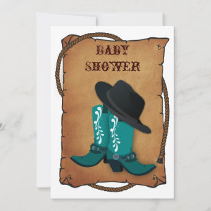 aqua cowboy laarzen western baby shower kaart