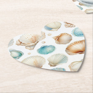 Aqua Cream Beach Shells Bruiloftsfeest Kartonnen Onderzetters
