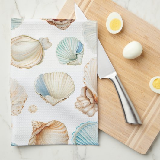 Aqua Cream Beach Shells Bruiloftsfeest Theedoek (Quarter Fold)
