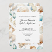Aqua Cream Beach Shells Wedding Kaart (Voorkant / Achterkant)