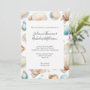 Aqua Cream Beach Shells Wedding Kaart