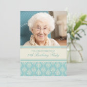 Aqua Cream Foto 75th Birthday Party Invitations Kaart (Staand voorkant)