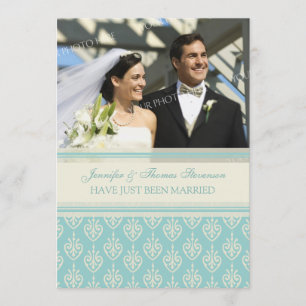 Aqua Cream Photo Just Married Faire-part Cartes