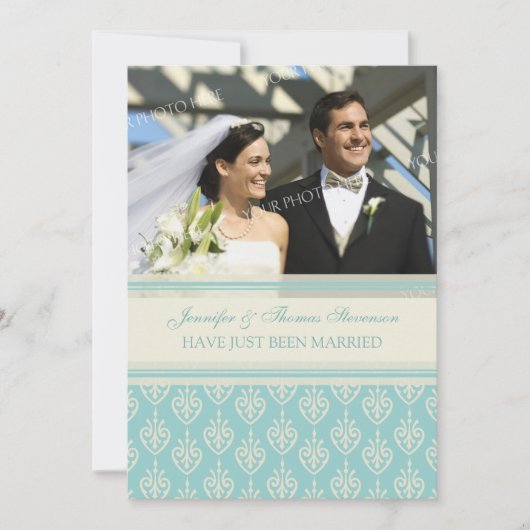 Aqua Cream Photo Just Married Faire-part Cartes (Devant)