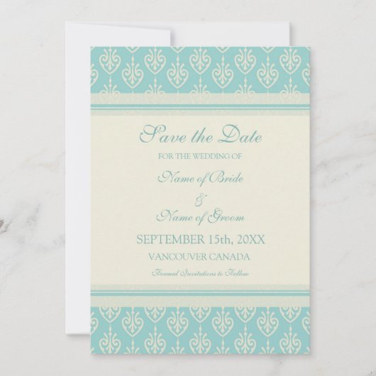 Aqua Cream Wedding Save the Date Card (Voorkant)