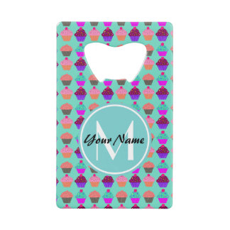 Aqua Cupcake Gepersonaliseerd Monogram Kredietkaart Flessenopener