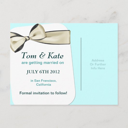 Aqua Custom Photo Save the Date Briefkaart (Achterkant)